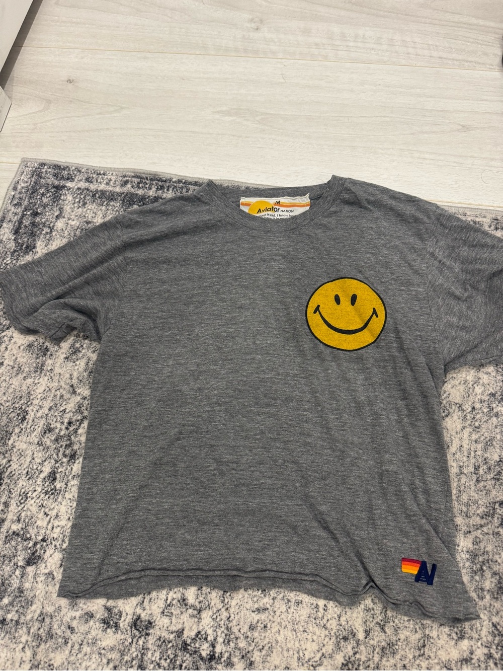 Aviator Nation Gray Tee with Yellow Smiley Patch